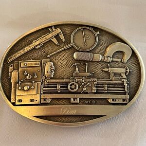 Machinist Metal Lathe Calipers Vice Tools Bench Solid Brass Vintage Belt Buckle
